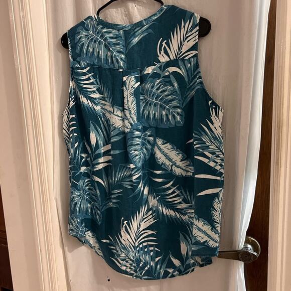 C&C California teal tropical print 100% linen button up top size xl - Picture 4 of 4